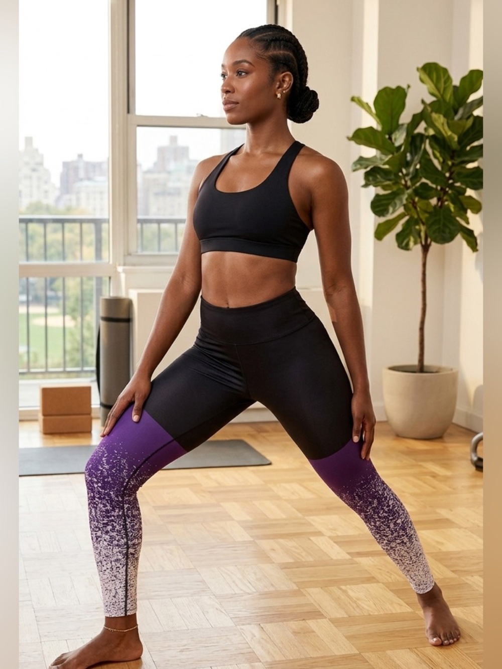Girls' Black and Purple Active Leggings